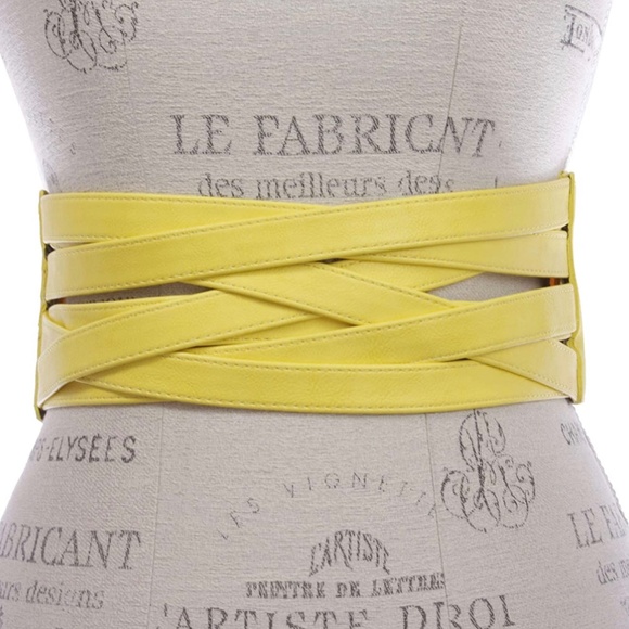 Yellow beltiscool 4" Women's High Waist Non Leather Fashion Wide Braided Stretch - Picture 1 of 3